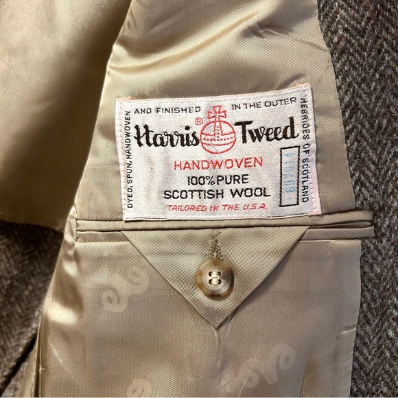 Norm Thompson Harris Tweed Blazer Vintage Herringbone Wool Tan Brown Abt Size 42 - Picture 4 of 10